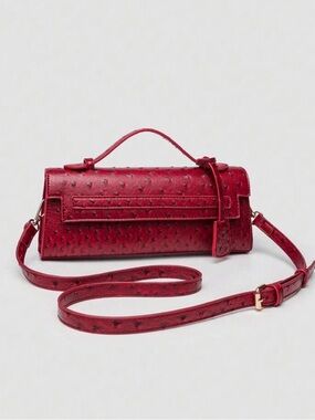 Red Ostrich-Texture Top-Handle Crossbody Bag
